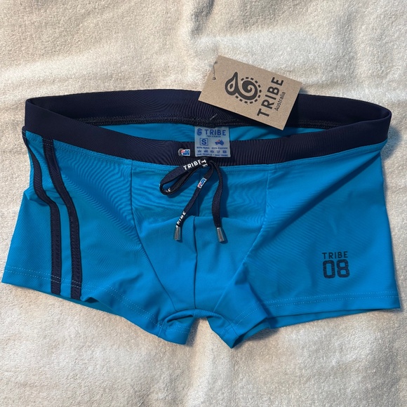 TRIBE Swim Trunks - NWT - Peacock (Turquoise) & Navy - Small - Picture 1 of 5